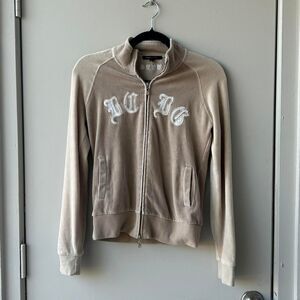 BCBG Y2K Mcbling Tan Velour Zip-up Jacket